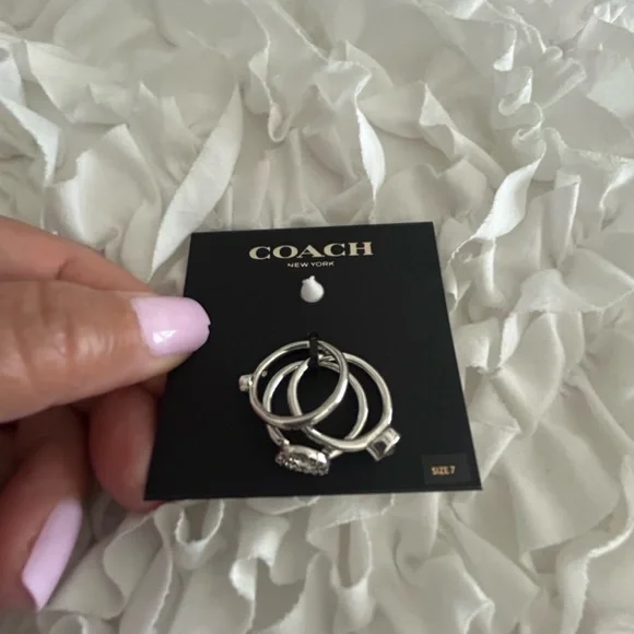 COACH • Silver/Diamonds Open Halo Trio Rings Set • Size 7 • - Picture 6 of 6